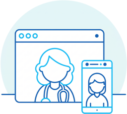 Virtual visit with a doctor on laptop and phone