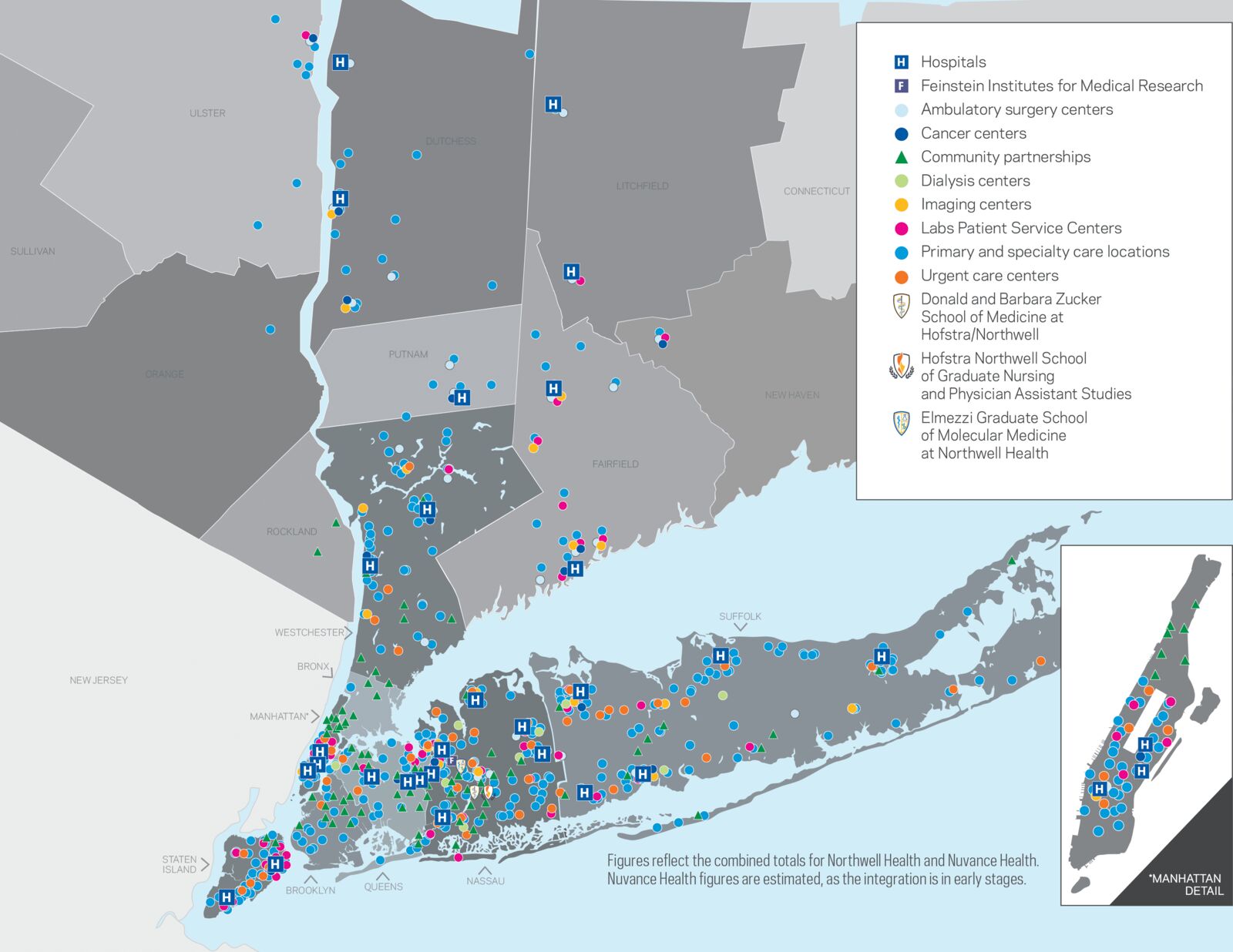 Northwell Direct network map across the New York metro area